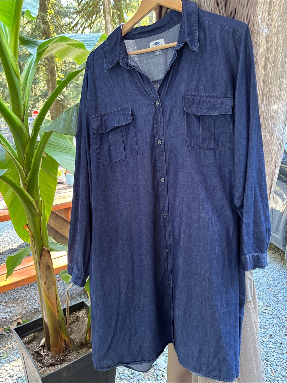 Old Navy Navy Blue Denim Midi Shirt Dress